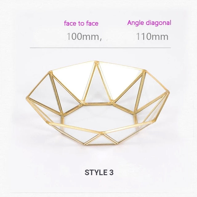 Exquisite Style Gold &amp; Glass Nordic Storage Trays Retro Art Deco Themed Brass Makeup Storage Golden Geometric Glass Trays