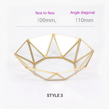Exquisite Style Gold &amp; Glass Nordic Storage Trays Retro Art Deco Themed Brass Makeup Storage Golden Geometric Glass Trays
