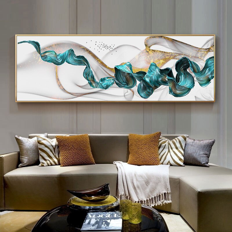 Flowing Golden Jade Wide Format Modern Abstract Wall Art Fine Art Canvas Prints Auspicious Home Decor Pictures For Above The Sofa Or Above The Bed