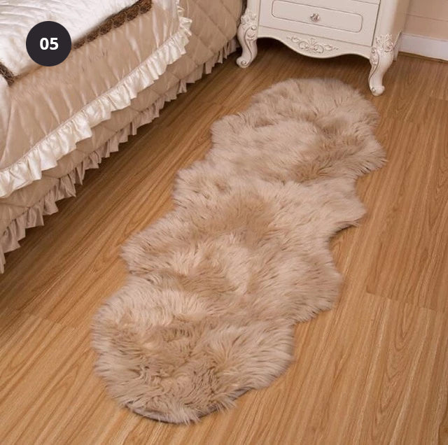 Furry Faux Sheepskin Rug Sumptuous Shaggy Fake Fur Rug For Bedroom Living Room Non-Slip White Black Plush Sheepskin Mat