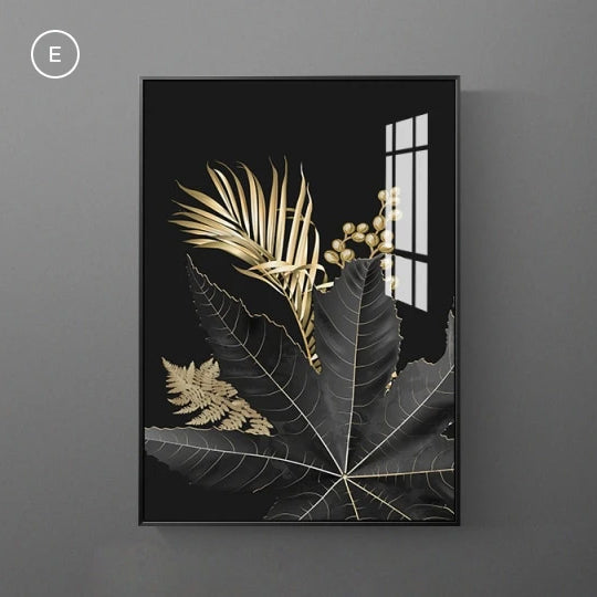 Black Golden Palms Tropical Botany Wall Art Fine Art Canvas Prints Stylish Pictures For Modern Loft Living Room Home Office Luxury Wall Interiors Wall Art Decor
