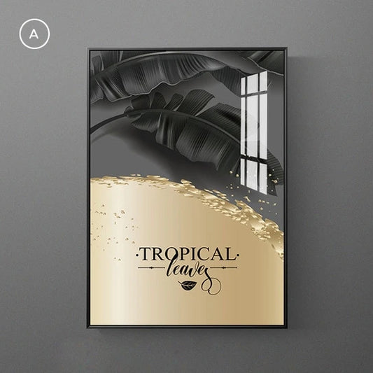 Black Golden Palms Tropical Botany Wall Art Fine Art Canvas Prints Stylish Pictures For Modern Loft Living Room Home Office Luxury Wall Interiors Wall Art Deco