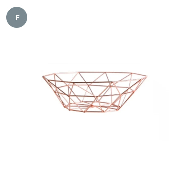 Geometric Metalwork Fruit Baskets Nordic Style Iron Art Tabletop Storage Bowls For Fruit And Snacks Modern Kitchenware Decor
