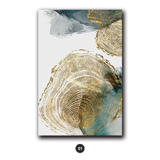 Gold Leaf Woodcut Abstract Wall Art Painting Gold Brown Green Fine Art Canvas Prints Contemporary Pictures For Modern Home Office Interiors