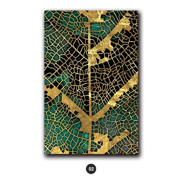 Gold Leaf Woodcut Abstract Wall Art Painting Gold Brown Green Fine Art Canvas Prints Contemporary Pictures For Modern Home Office Interiors
