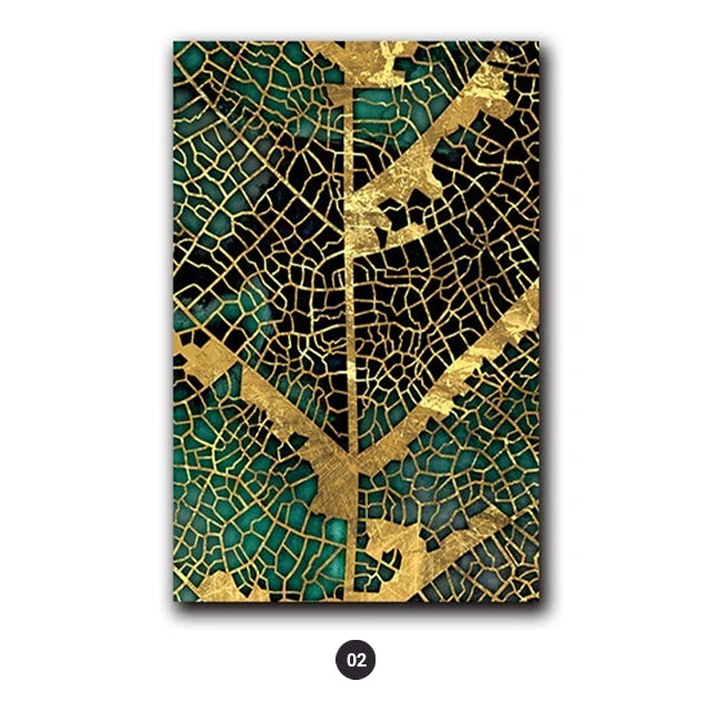 Gold Leaf Woodcut Abstract Wall Art Painting Gold Brown Green Fine Art Canvas Prints Contemporary Pictures For Modern Home Office Interiors