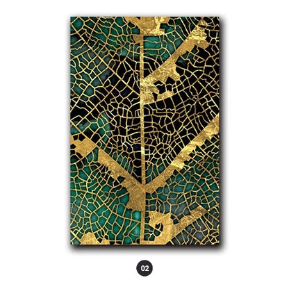Gold Leaf Woodcut Abstract Wall Art Painting Gold Brown Green Fine Art Canvas Prints Contemporary Pictures For Modern Home Office Interiors