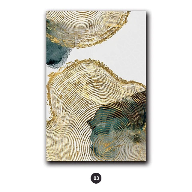 Gold Leaf Woodcut Abstract Wall Art Painting Gold Brown Green Fine Art Canvas Prints Contemporary Pictures For Modern Home Office Interiors