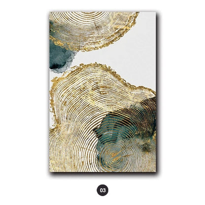 Gold Leaf Woodcut Abstract Wall Art Painting Gold Brown Green Fine Art Canvas Prints Contemporary Pictures For Modern Home Office Interiors