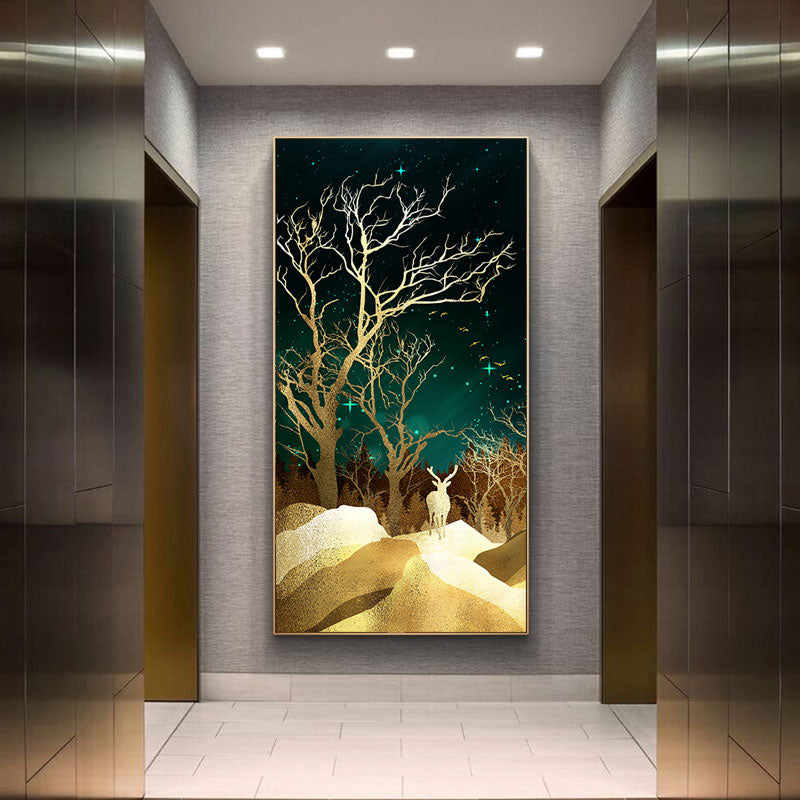 Golden Tree Birds In The Moonlight Auspicious Wall Art Fine Art Canvas Prints Vertical Format Pictures For Hallway Living Room Dining Room Home Office Decor