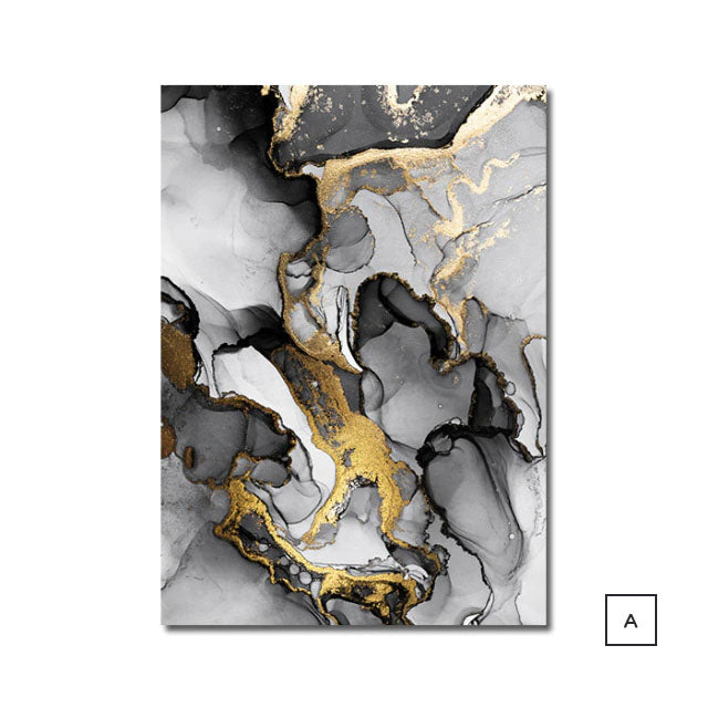 Golden Black Gray Marble Print Wall Art Fine Art Canvas Posters Modern Abstract Pictures For Luxury Loft Apartment Living Room Home Office Interior Design