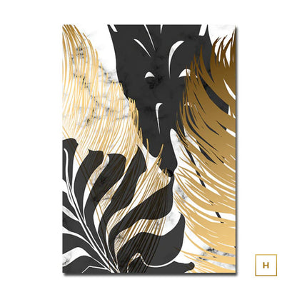 Golden Leaves On Marble Background Fine Art Canvas Prints Tropical Botanical Nordic Style Modern Luxury Lifestyle Wall Art For Living Room Dining Room Home Decor
