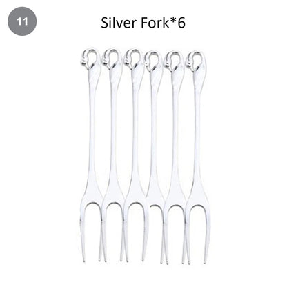 Golden Swan Salad Serving Set Gold Silver Or Bronze Swan Base Holder With 7 Pcs Set Stainless Steel Salad Forks Coffee Dessert Spoons