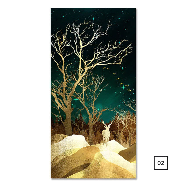 Golden Tree Birds In The Moonlight Auspicious Wall Art Fine Art Canvas Prints Vertical Format Pictures For Hallway Living Room Dining Room Home Office Decor