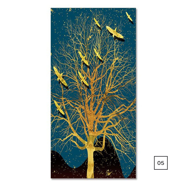 Golden Tree Birds In The Moonlight Auspicious Wall Art Fine Art Canvas Prints Vertical Format Pictures For Hallway Living Room Dining Room Home Office Decor