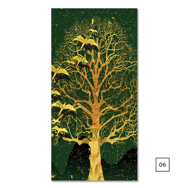 Golden Tree Birds In The Moonlight Auspicious Wall Art Fine Art Canvas Prints Vertical Format Pictures For Hallway Living Room Dining Room Home Office Decor