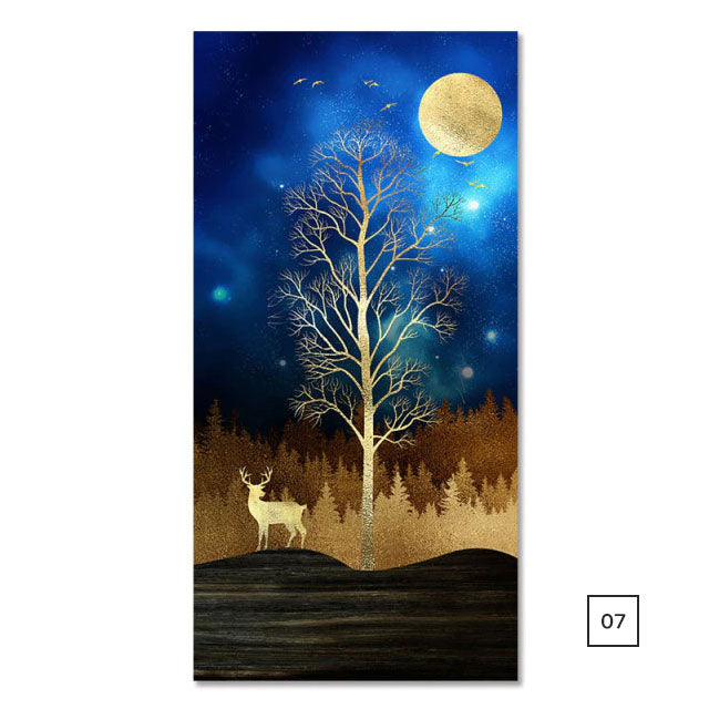 Golden Tree Birds In The Moonlight Auspicious Wall Art Fine Art Canvas Prints Vertical Format Pictures For Hallway Living Room Dining Room Home Office Decor