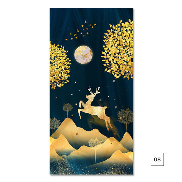 Golden Tree Birds In The Moonlight Auspicious Wall Art Fine Art Canvas Prints Vertical Format Pictures For Hallway Living Room Dining Room Home Office Decor