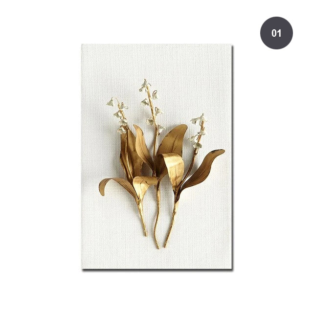 Golden White Flowers Wall Art Fine Art Canvas Prints Modern Contemporary Botanical Wall Art For Living Room Bedroom Dining Room Home Interior Decor