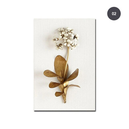 Golden White Flowers Wall Art Fine Art Canvas Prints Modern Contemporary Botanical Wall Art For Living Room Bedroom Dining Room Home Interior Decor