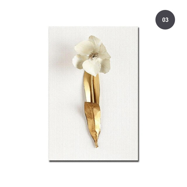 Golden White Flowers Wall Art Fine Art Canvas Prints Modern Contemporary Botanical Wall Art For Living Room Bedroom Dining Room Home Interior Decor