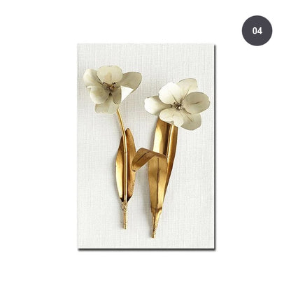 Golden White Flowers Wall Art Fine Art Canvas Prints Modern Contemporary Botanical Wall Art For Living Room Bedroom Dining Room Home Interior Decor