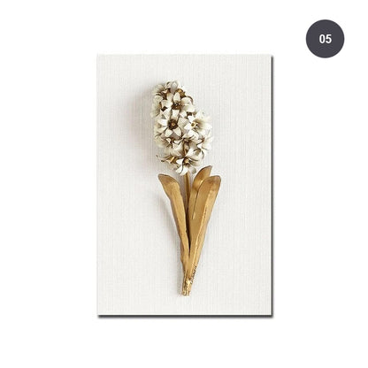 Golden White Flowers Wall Art Fine Art Canvas Prints Modern Contemporary Botanical Wall Art For Living Room Bedroom Dining Room Home Interior Decor