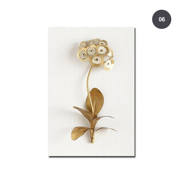 Golden White Flowers Wall Art Fine Art Canvas Prints Modern Contemporary Botanical Wall Art For Living Room Bedroom Dining Room Home Interior Decor
