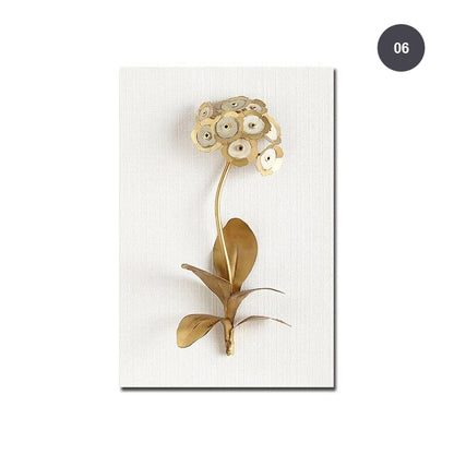Golden White Flowers Wall Art Fine Art Canvas Prints Modern Contemporary Botanical Wall Art For Living Room Bedroom Dining Room Home Interior Decor