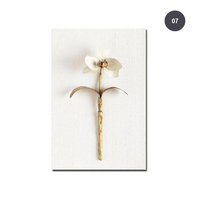Golden White Flowers Wall Art Fine Art Canvas Prints Modern Contemporary Botanical Wall Art For Living Room Bedroom Dining Room Home Interior Decor