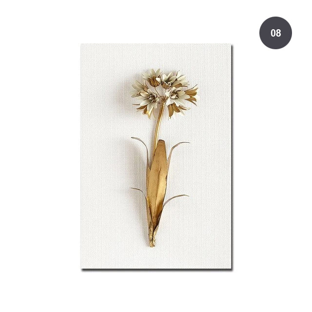 Golden White Flowers Wall Art Fine Art Canvas Prints Modern Contemporary Botanical Wall Art For Living Room Bedroom Dining Room Home Interior Decor