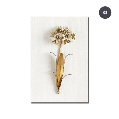 Golden White Flowers Wall Art Fine Art Canvas Prints Modern Contemporary Botanical Wall Art For Living Room Bedroom Dining Room Home Interior Decor