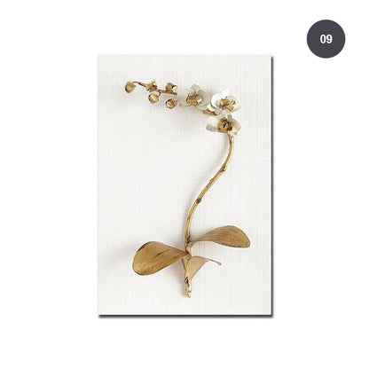 Golden White Flowers Wall Art Fine Art Canvas Prints Modern Contemporary Botanical Wall Art For Living Room Bedroom Dining Room Home Interior Decor