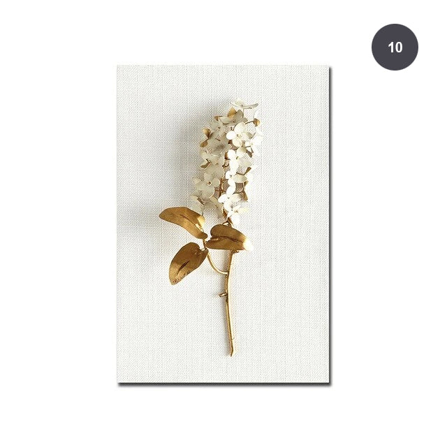 Golden White Flowers Wall Art Fine Art Canvas Prints Modern Contemporary Botanical Wall Art For Living Room Bedroom Dining Room Home Interior Decor