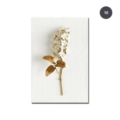 Golden White Flowers Wall Art Fine Art Canvas Prints Modern Contemporary Botanical Wall Art For Living Room Bedroom Dining Room Home Interior Decor