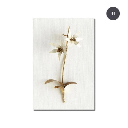 Golden White Flowers Wall Art Fine Art Canvas Prints Modern Contemporary Botanical Wall Art For Living Room Bedroom Dining Room Home Interior Decor