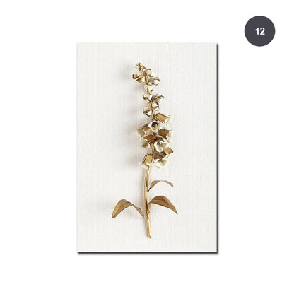 Golden White Flowers Wall Art Fine Art Canvas Prints Modern Contemporary Botanical Wall Art For Living Room Bedroom Dining Room Home Interior Decor