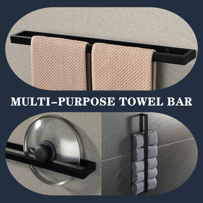 Minimalist Black Stainless Steel Bathroom Towel Rack Wall Mounted Hanger Towel Organizer For Neat Storage Of Multiple Towel Rolls
