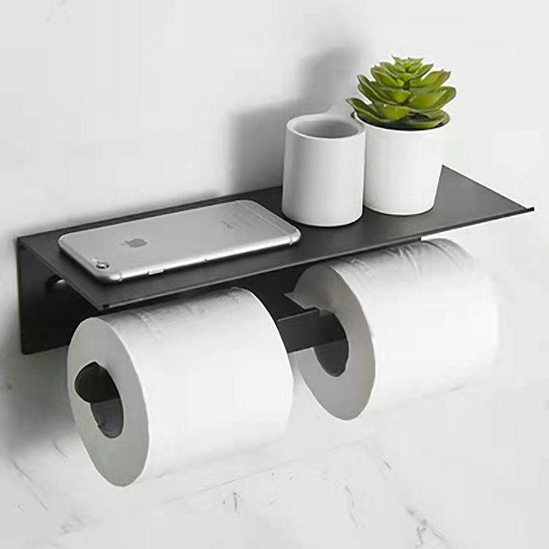 Matte Black Silver White Aluminum Toilet Roll Holder With Shelf Bathroom Accessory Rack For Holding Phone Cosmetics etc Double Toilet Roll Option