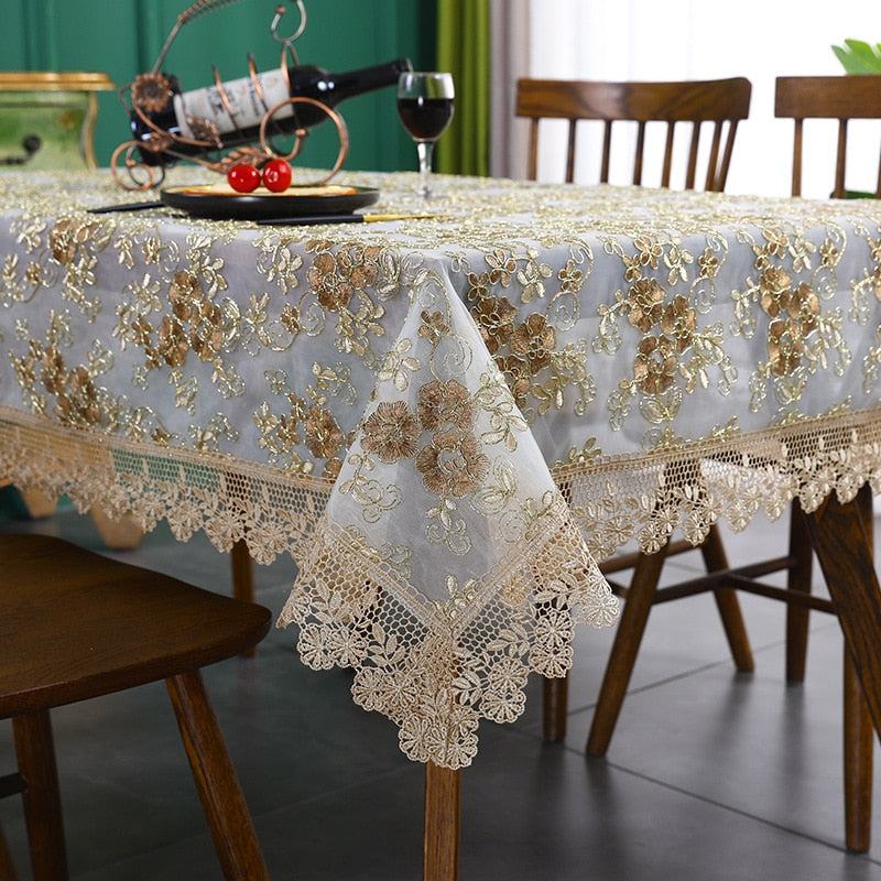 Luxurious Embroidered Lace Table Cloth For Dining Room Table Hotel Banqueting Wedding Functions Table Cover Round Rectangle & Square