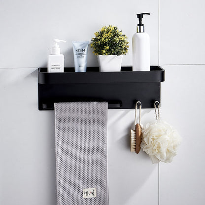 Aluminium Bathroom Shelf Rounded Square Shower Accessory Rack Bath Shower Shelf With Towel Hooks Rail Bathroom Organizer Rack