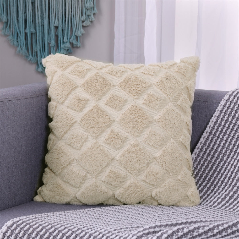 Soft Plush Cushion Cover Modern Rustic Luxury Embroidered Geometric Faux Wool Decorative Cover For Sofa Cushions Pillow Throw Covers