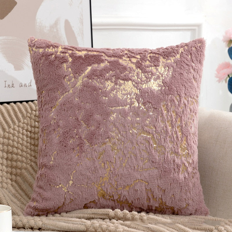 Soft Plush Cushion Case Golden Vein Marble Design Cover For Sofa Throw Cushions Four Season Styling Fashionable Living Room Interior Decoration