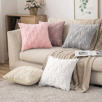 Soft Plush Cushion Cover Modern Rustic Luxury Embroidered Geometric Faux Wool Decorative Cover For Sofa Cushions Throw Pillow Cover