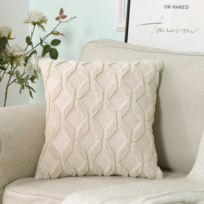 Soft Plush Cushion Cover Modern Rustic Luxury Embroidered Geometric Faux Wool Decorative Cover For Sofa Cushions Pillow Throw Covers