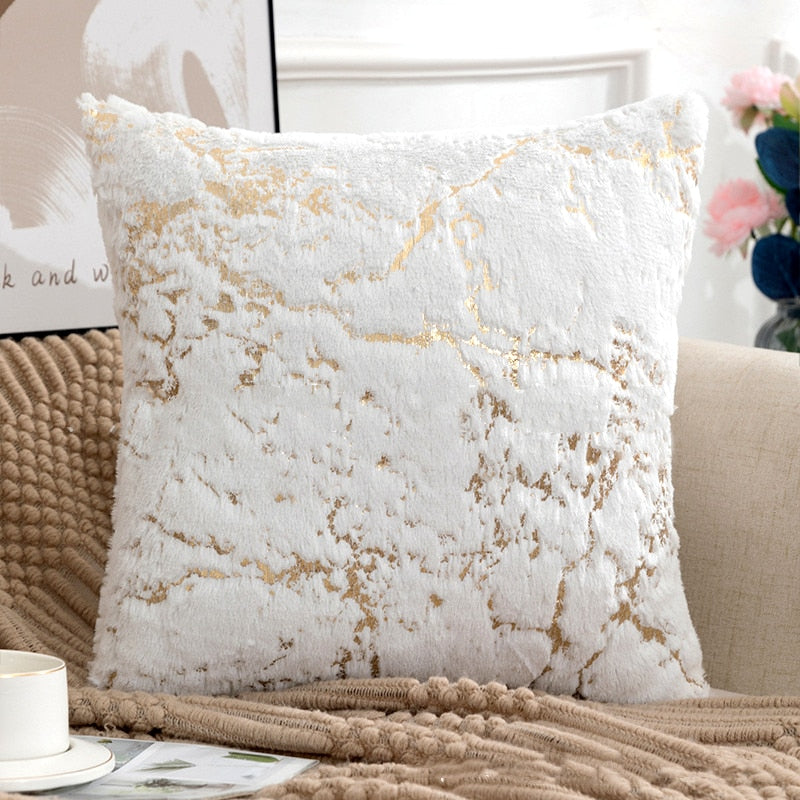 Soft Plush Cushion Case Golden Vein Marble Design Cover For Sofa Throw Cushions Four Season Styling Fashionable Living Room Interior Decoration
