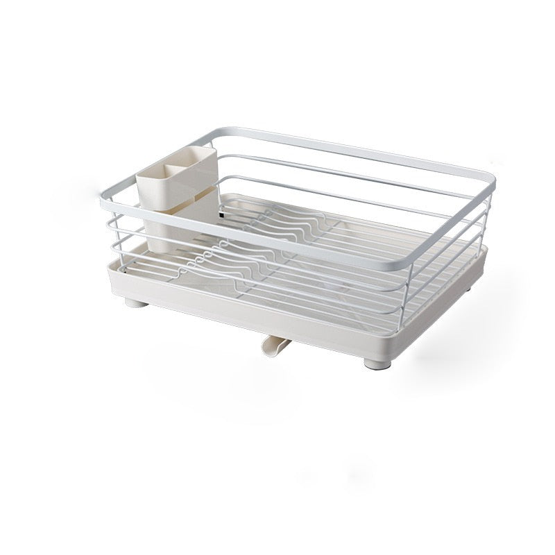 Modern Draining Rack For Dishwashing Organizer With Removable Tray Built In Drainage Pipe For Drying Kitchen Utensils Dishes & Tableware