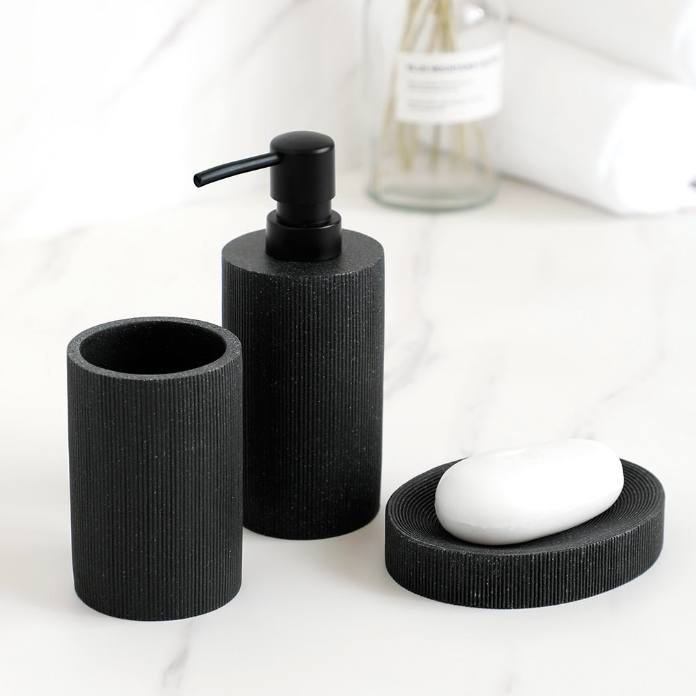 Volcanic Black Bathroom Accessories Soap Dish Toothbrush Holder Gargle Cup Liquid Soap Dispenser Toilet Brush Holder Matching Bathroom Essentials