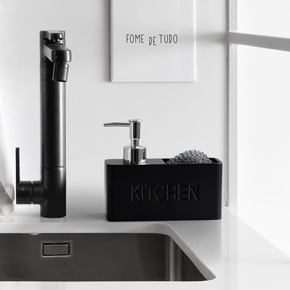 Modern Kitchen Soap Dispenser With Scrubber Housing Contoured Hand Finished Resin Block Hand Wash Liquid Pump Soap Dispenser For Kitchen