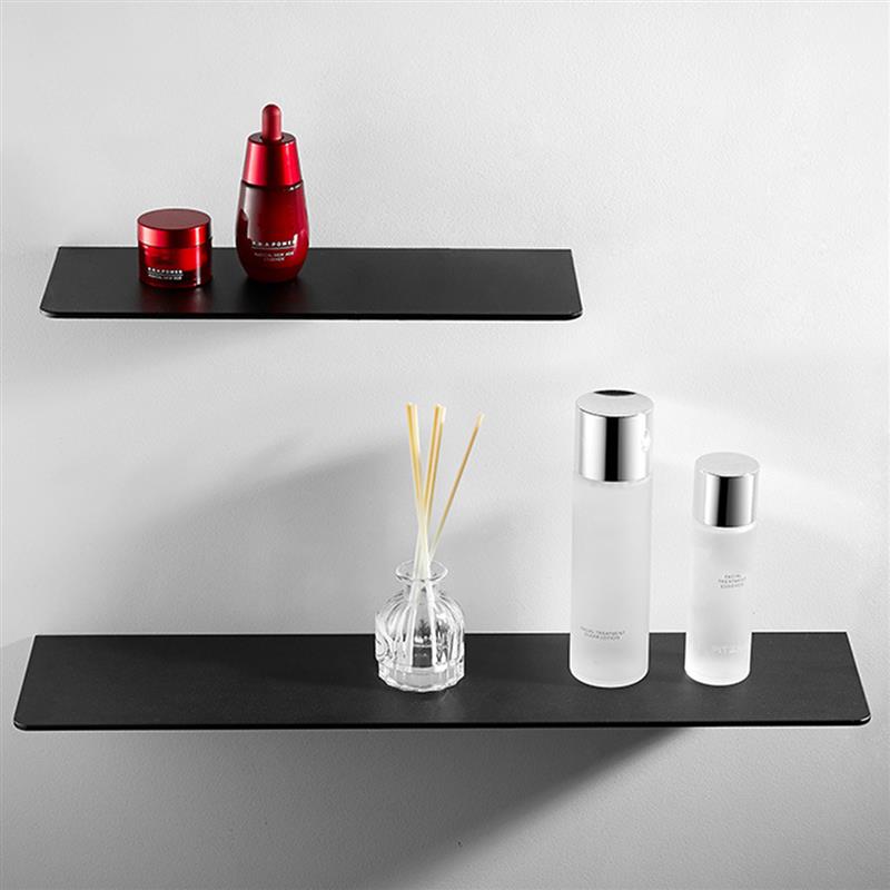 Black White Space Aluminum Bathroom Shelf For Cosmetics Shampoo Modern Minimalist Design Wall Mounted No Drilling Shelf For Washroom